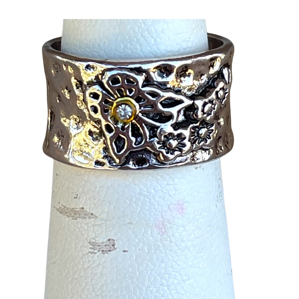 ARTISAN HANDMADE SILVER TONE METALWORK BUTTERFLY CHERRY BLOSSOM RING